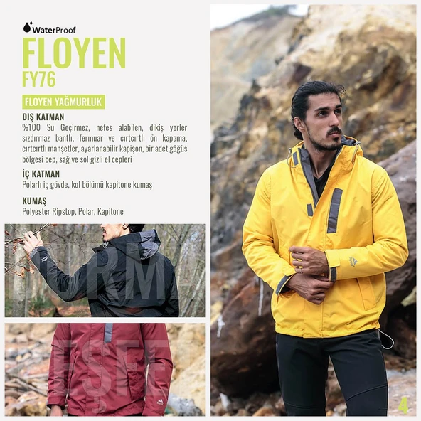 Fiyort Floyen Polarlı Su Geçirmez Outdoor Yağmurluk Haki ürün görseli 1
