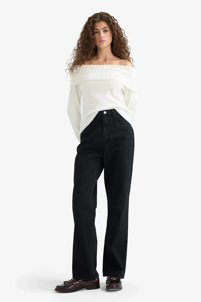 Defacto E9129 Siyah Straight Fit Yüksek Bel Uzun Jean Pantolon ürün görseli 1