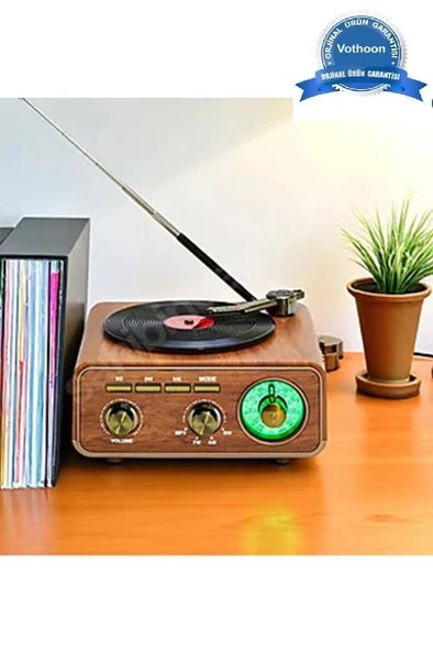 Nostaljik Tasarım Plak Çalar Görünümlü Radyolu Bluetooth Hoparlör Retro Müzik Plak Açık Kahverengi ürün görseli 1
