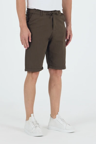 Erkek Slim Fit Keten Chino Şort - Resim 3