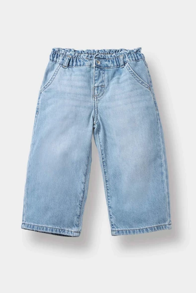 Defacto F1829A5BE394 Mavi Kız Bebek Okul Wide Leg Jean Pantolon ürün görseli 1