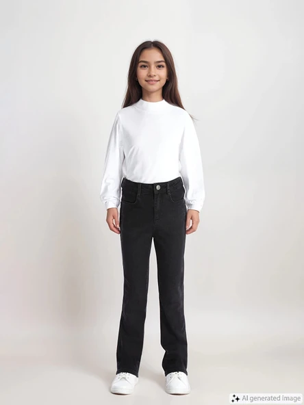 LCW Kids Siyah Beli Ayarlanabilir Lastikli Kız Çocuk Jean Pantolon ürün görseli 1