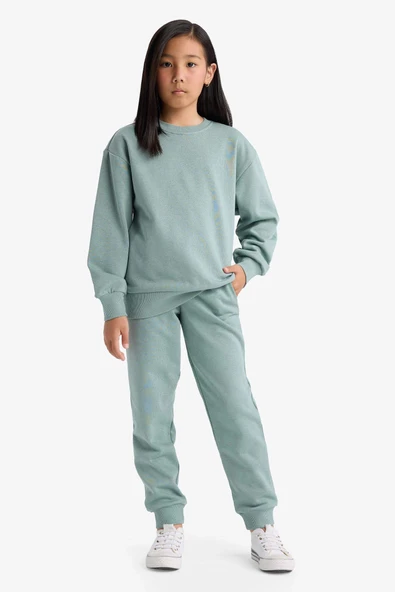 Defacto Y1226A6GN1129 Yeşil Kız Çocuk Standart Fit Basic Düz Beli Lastikli Okul Jogger Eşofman Altı ürün görseli 1