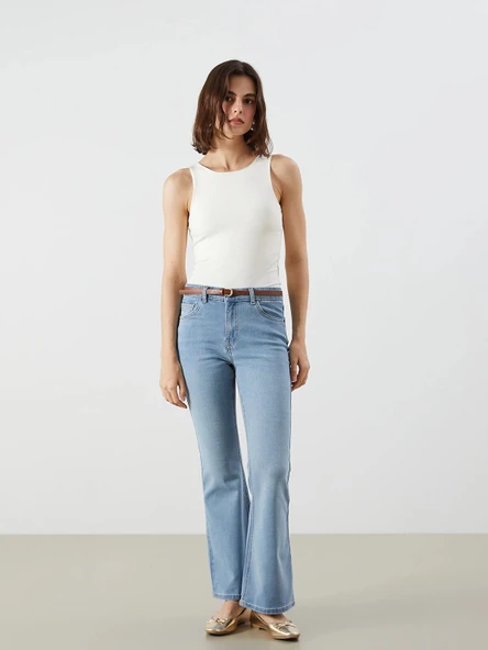 LCW Jeans Indigo Beli Kemerli Mars Flare Kadın Jean Pantolon ürün görseli 1