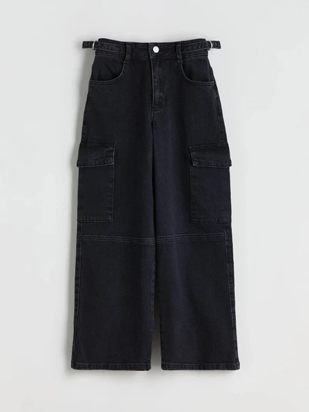 LCW Kids Siyah Beli Ayarlanabilir Lastikli Kız Çocuk Kargo Jean Pantolon ürün görseli 1