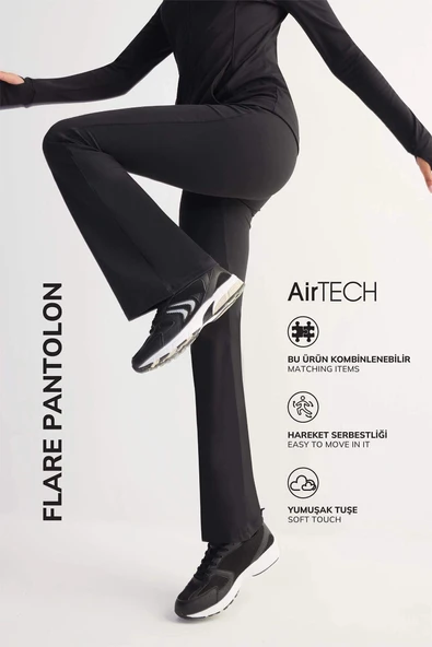 Defacto C9192 Siyah DeFactoFit Flare Fit Sporcu İnce Eşofman Altı Beli Saran İspanyol Paça Standart Boy ürün görseli 1