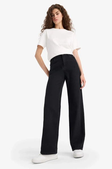 Defacto E9125AXNM40 Siyah 90's Wide Leg Yüksek Bel Uzun Jean Pantolon ürün görseli 1