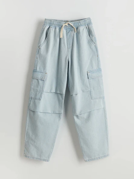LCW Kids Indigo Beli Lastikli Erkek Çocuk Kargo Jean Pantolon ürün görseli 1