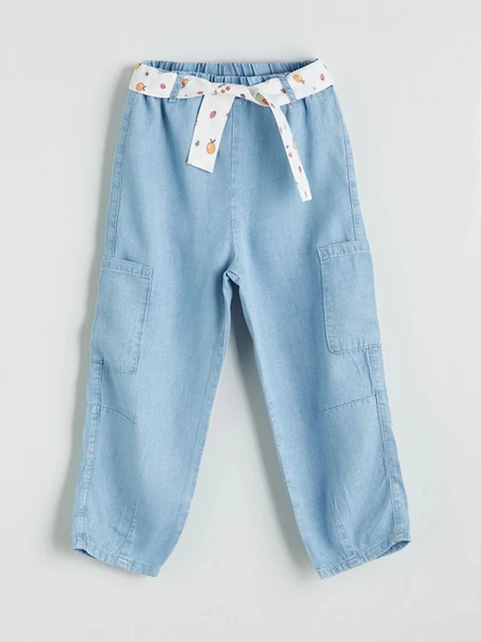 LCW Kids Mavi Beli Lastikli Kız Çocuk Balon Jean Pantolon ürün görseli 1