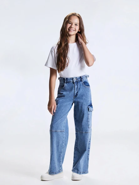 LCW Kids Mavi Wideleg Kız Çocuk Jean Pantolon ürün görseli 1