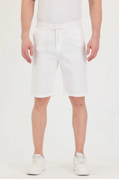 Erkek Slim Fit Keten Chino Şort - Resim 9