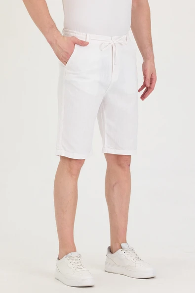 Erkek Slim Fit Keten Chino Şort - Resim 11