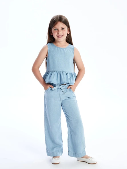 LCW Kids Mavi Beli Lastikli Rahat Kız Çocuk Jean Pantolon ürün görseli 1