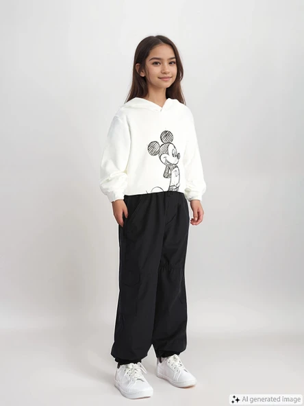 LCW Kids Siyah Beli Lastikli Kız Çocuk Kargo Jogger Pantolon ürün görseli 1