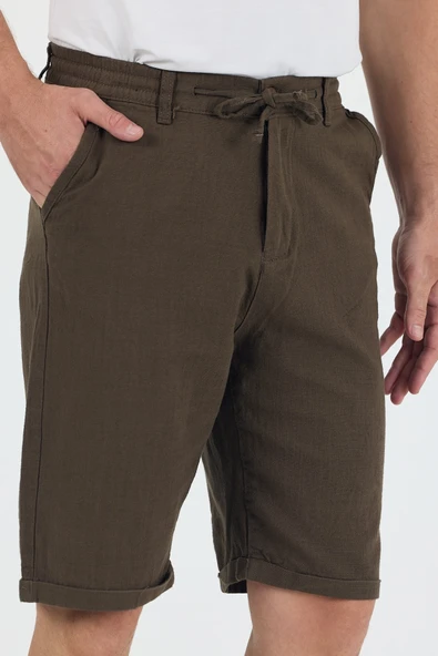 Erkek Slim Fit Keten Chino Şort - Resim 7