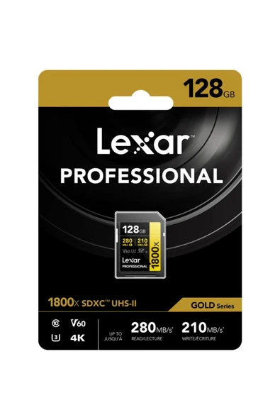 Lexar 128GB Professional 1800x SDXC UHS-II 4K UHD 270MB/sn U3 C10 V60 Hafiza Karti (Gold Series ) ürün görseli 1