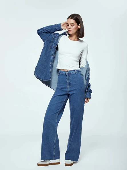 LCW Jeans Indigo Wideleg Kadın Jean Pantolon ürün görseli 1