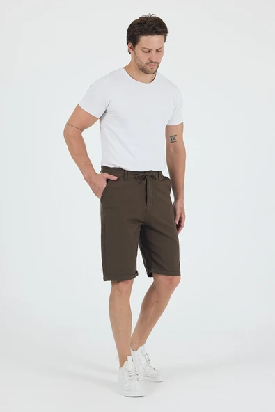 Erkek Slim Fit Keten Chino Şort - Resim 6