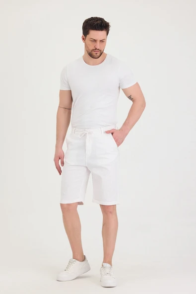 Erkek Slim Fit Keten Chino Şort - Resim 6