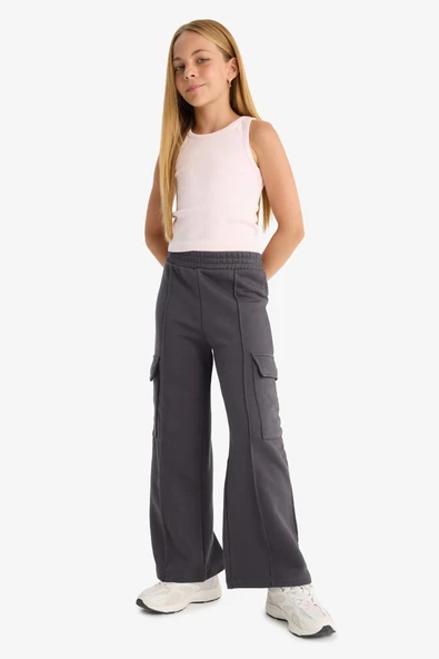 Defacto E6930A8AR220 Antrasit Kız Çocuk Beli Lastikli Wide Leg Kargo Eşofman Altı ürün görseli 1