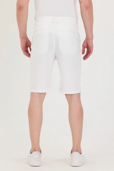 Erkek Slim Fit Keten Chino Şort - Resim 8