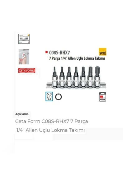 C08s-rhx7 7 Parça 1/4" Allen Uçlu Lokma Takımı ürün görseli 1