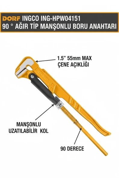 İngco ING-HPW04151 90 ° Ağır Tip Manşonlu Boru Anahtarı 1.5" 55mm ürün görseli 1