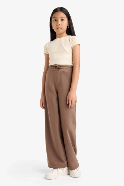 Defacto D0743A8BN534 Kahve Kız Çocuk Wide Leg Beli Lastikli Geniş Paça Eşofman Altı ürün görseli 1