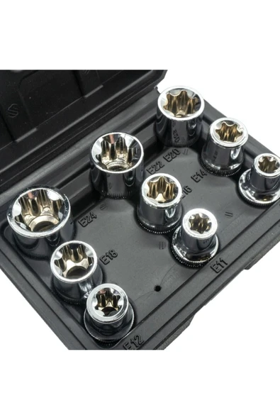 1/2 E Torx Lokma Seti 9 Parça (E10-E24) Plastik Kutulu - Resim 3