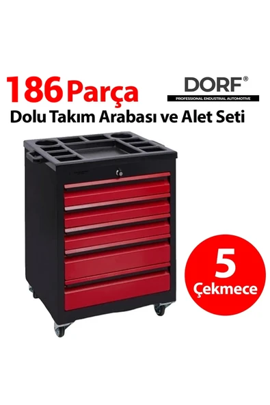 186 Parça Içi Dolu Takım Arabası 5 Çekmeceli Dorf Takım Arabası ürün görseli 1