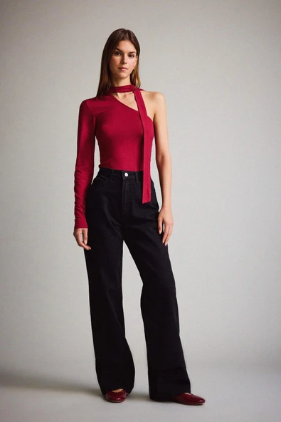 Defacto F5788AXNM40 Siyah Straight Wide Yüksek Bel Uzun Jean Pantolon ürün görseli 1