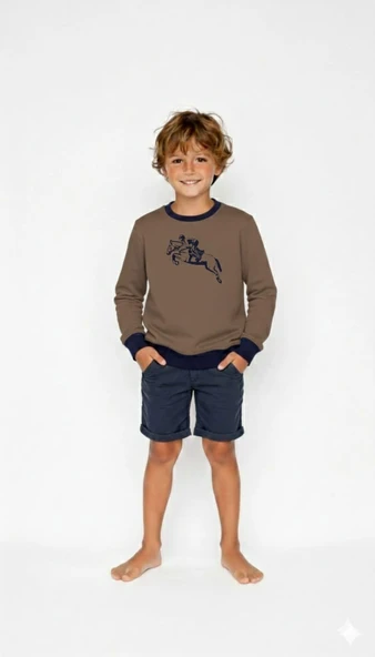 Çocuk Sweatshirt / Logo Baskılı - Kahverengi ürün görseli 1