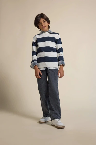 Defacto F0453A8NM40 Siyah Erkek Çocuk Wide Leg Düz Paça Jean Pantolon ürün görseli 1