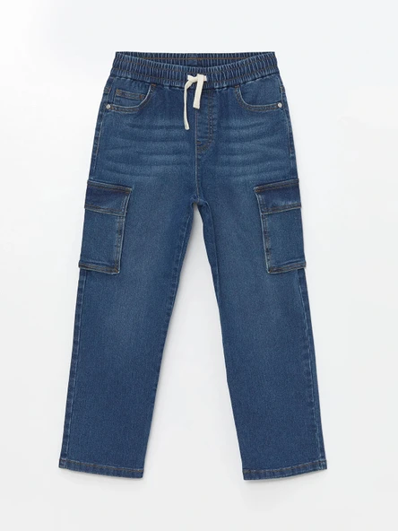 LCW Kids İndigo Beli Lastikli Erkek Çocuk Kargo Jean Pantolon ürün görseli 1