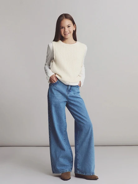 LCW Kids Mavi Wideleg Kız Çocuk Jean Pantolon ürün görseli 1