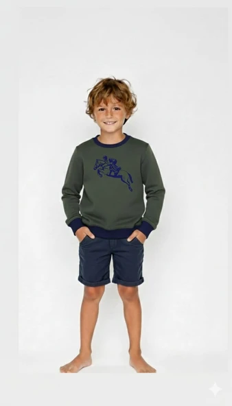 Çocuk Sweatshirt / Logo Baskılı - Haki ürün görseli 1