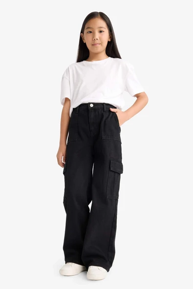 Defacto E5880A8NM36 DENIM Kız Çocuk Wide Leg Kargo Geniş Paça Jean Pantolon ürün görseli 1