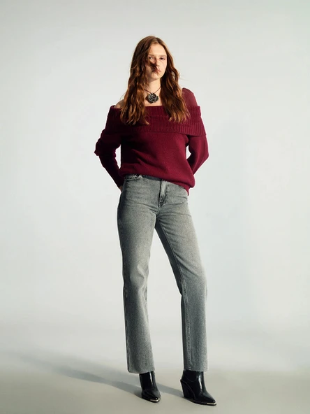 XSIDE Gri Straight Fit Kadın Jean Pantolon ürün görseli 1