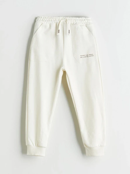 LCW Kids Bej Beli Lastikli Baskılı Erkek Çocuk Jogger Eşofman Altı ürün görseli 1