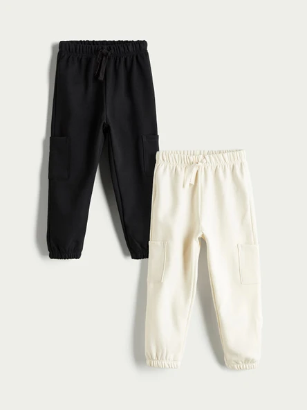 LCW Kids Bej Beli Lastikli Basic Erkek Çocuk Jogger Eşofman Altı 2'li ürün görseli 1