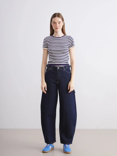 XSIDE İndigo Baggy Fit Kadın Jean Pantolon ürün görseli 1
