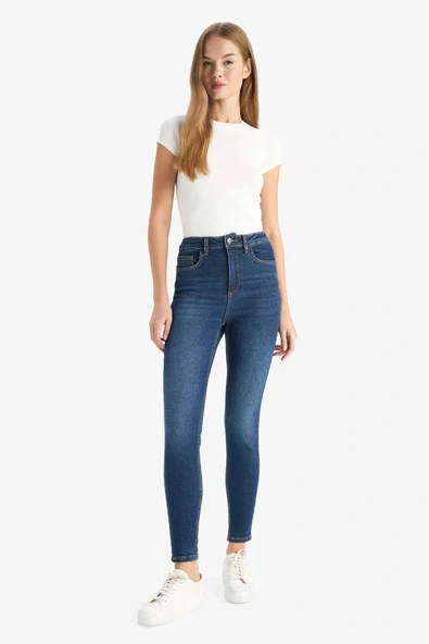Defacto F2964AXNM34 Mavi Skinny Fit Yüksek Bel Bilek Boy Jean Pantolon ürün görseli 1