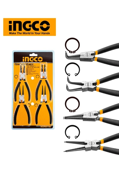 İngco 4 Parça Profesyonel Segman Pense Seti 180mm Tam Set ürün görseli 1