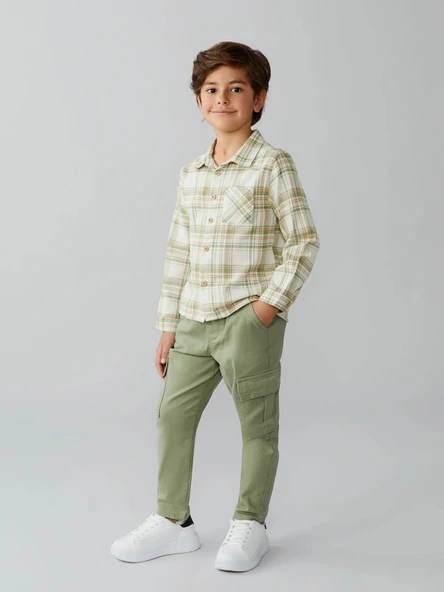 LCW Kids Yeşil Beli Lastikli Erkek Çocuk Kargo Pantolon ürün görseli 1