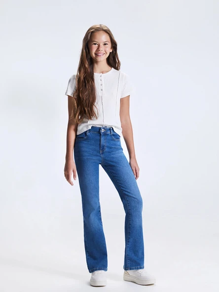 LCW Kids Indigo Flare Fit Kız Çocuk Jean Pantolon ve Toka 2'li ürün görseli 1