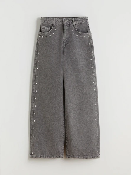 LCW Kids Gri Wideleg Kız Çocuk Jean Pantolon ürün görseli 1
