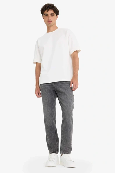 Defacto F2981AXNM55 Gri %100 Pamuk 90's Slim Fit Dar Kalıp Yüksek Bel Dar Paça Jean Pantolon ürün görseli 1