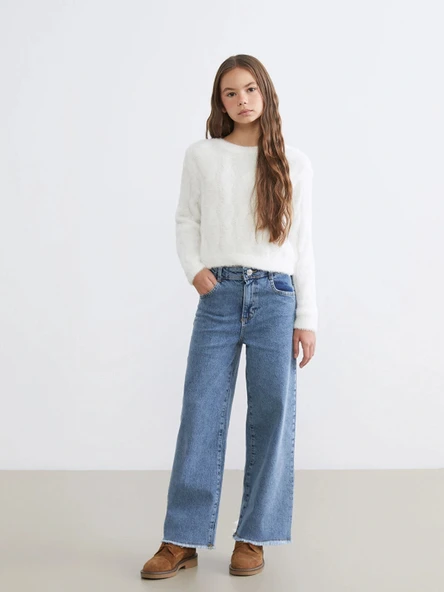 LCW Kids Mavi Wideleg Kız Çocuk Jean Pantolon ürün görseli 1