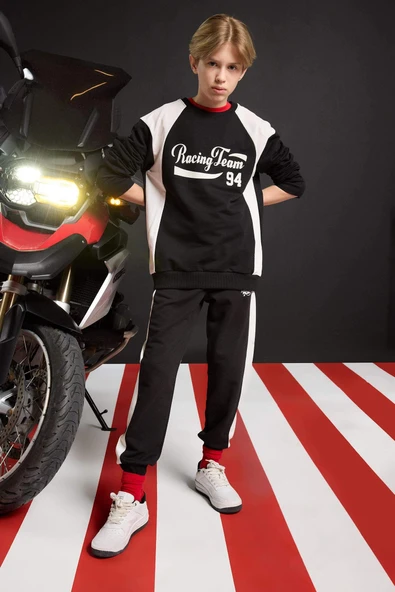 Defacto F2179A8BK81 Siyah Erkek Çocuk Beli Lastikli Baskılı Jogger Eşofman Altı ürün görseli 1