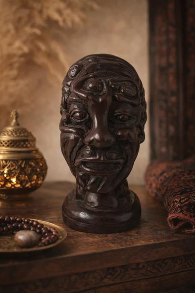 Dekoratif Otantik Büst Heykel – Modern Salon Ofis Masa Üstü Biblo – Vintage Ahşap Görünümlü Dekor (14,5 cm) Reçine ürün görseli 1